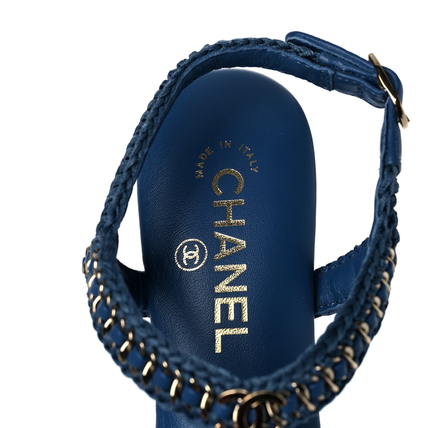 Lambskin CC Chain Braided Sandals 39 Blue
