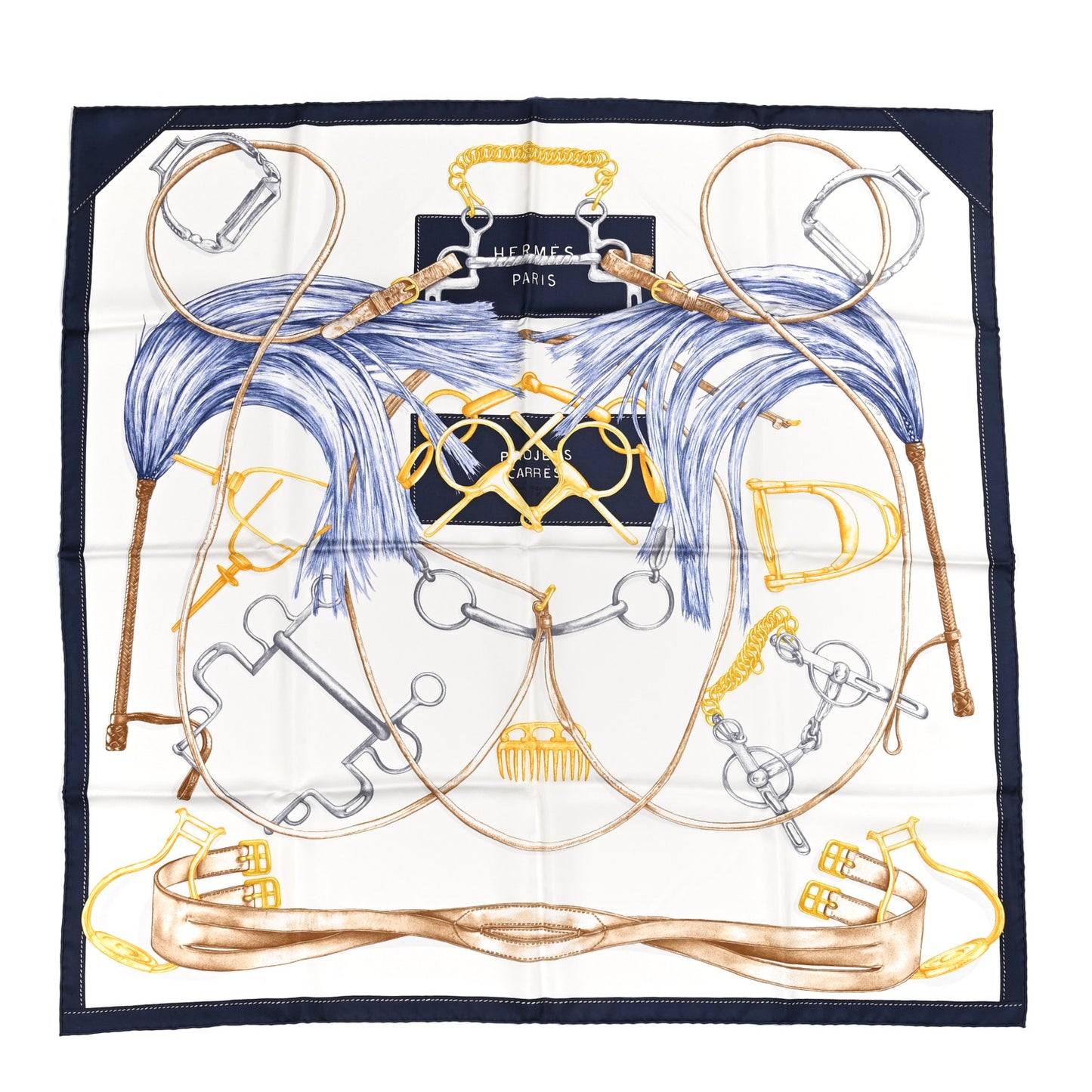 Silk Projets Carres Au Crayon Scarf 90 Bleu Marine White Indigo