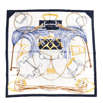 Hermes Silk Projets Carres Au Crayon Scarf 90 Bleu Marine White Indigo 1 of 5