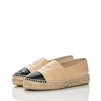 Chanel Lambskin CC Espadrilles 37 Beige Black 3 of 7