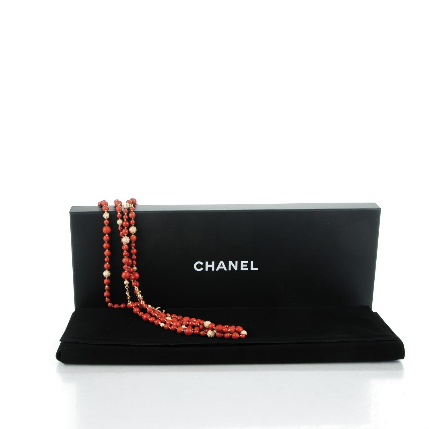 Chanel Metal Marble CC Multi Strand Necklace Gold Red 5 of 5