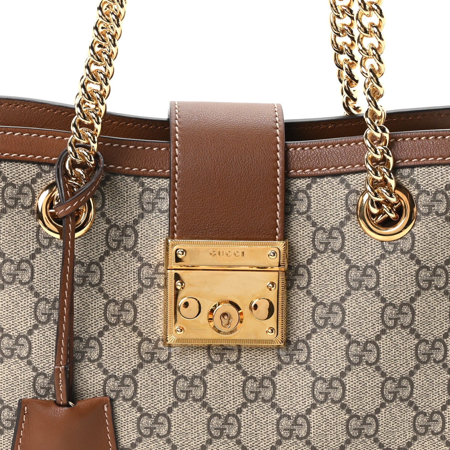 Gucci GG Supreme Monogram Calfskin Small Padlock Tote Beige Ebony Tuscany 8 of 10