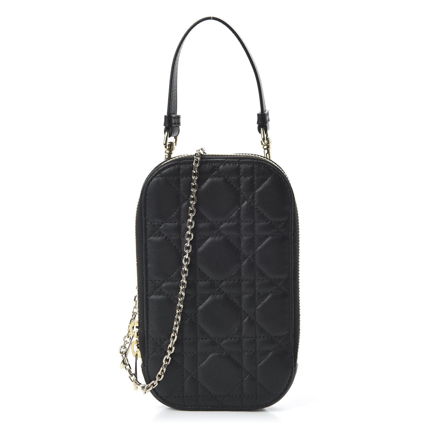 Lambskin Cannage Lady Dior Phone Holder Black