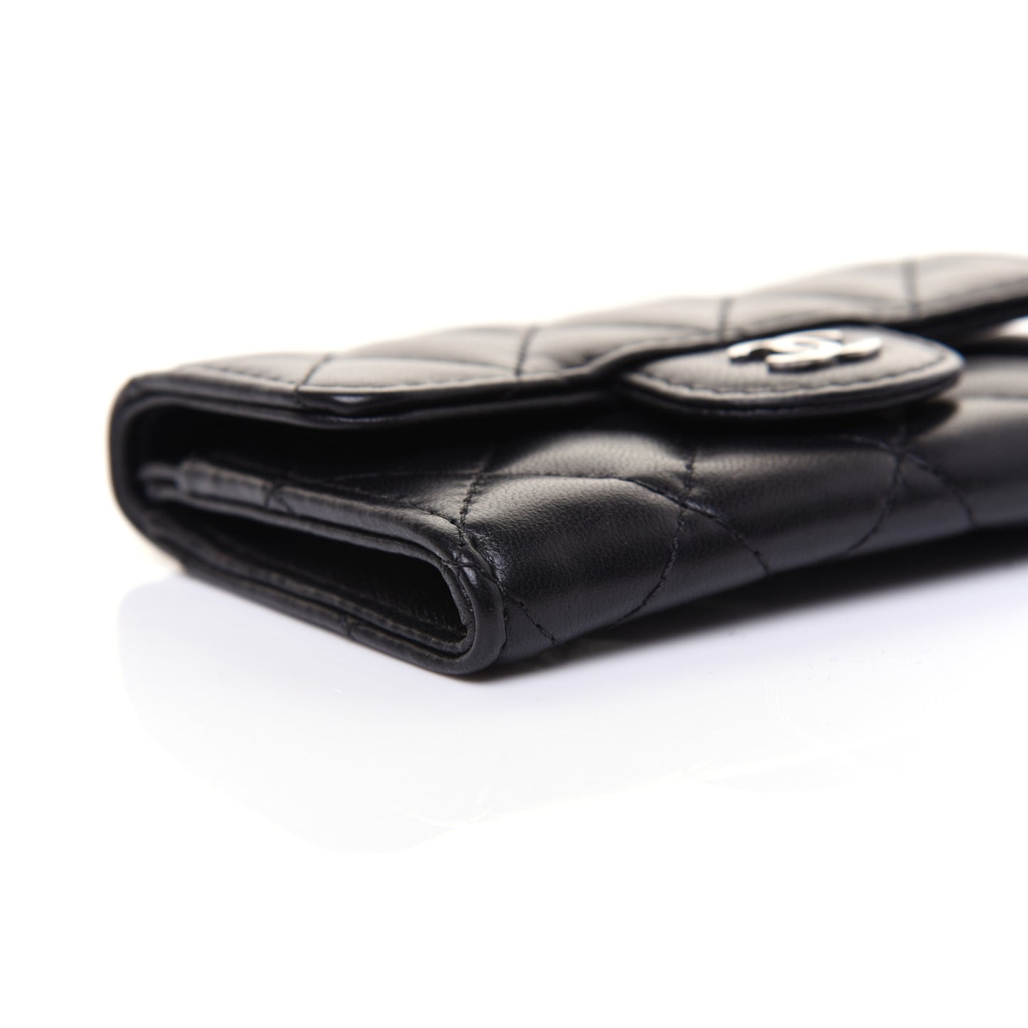 Lambskin Quilted Flap Card Holder Black