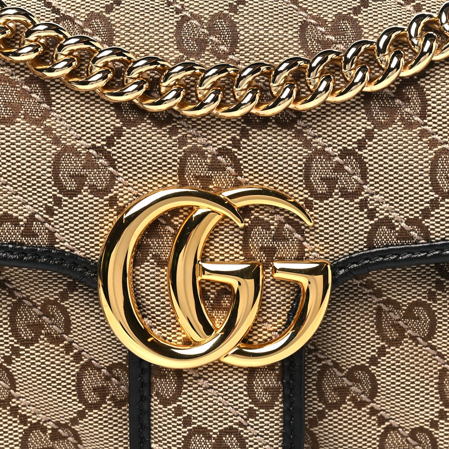 Monogram Matelasse Diagonal Mini GG Marmont Shoulder Bag Beige Black