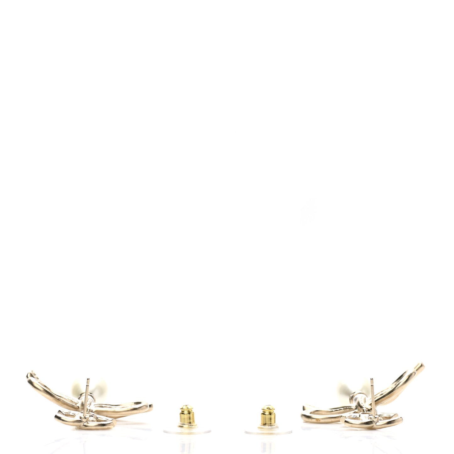 Pearl Crystal CC Bow Drop Earrings Gold Pearly White