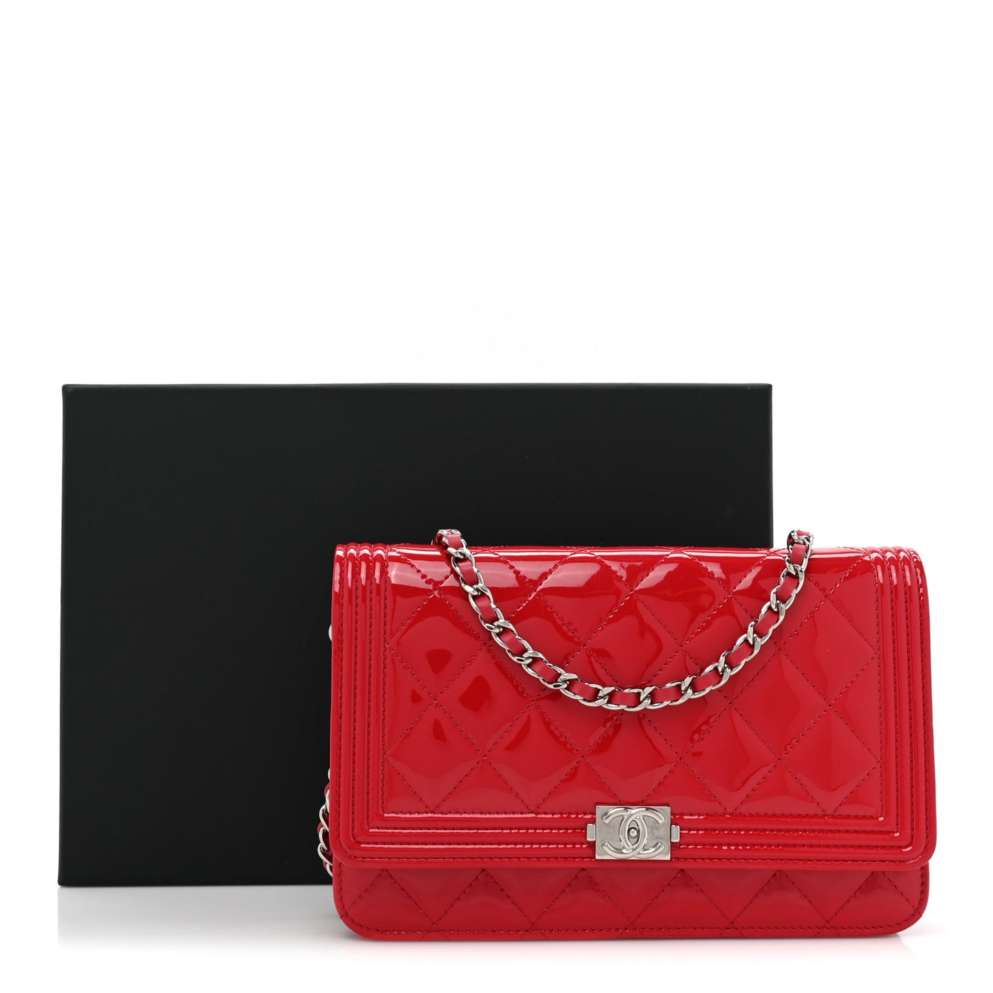 Patent Quilted Boy Wallet On Chain WOC Dark Pink