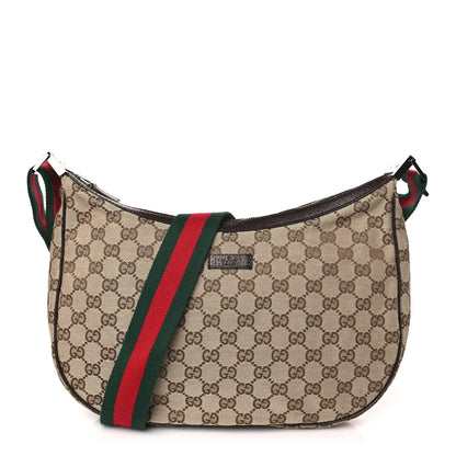 Gucci Monogram Web Medium Half Moon Hobo Dark Brown 1 of 11