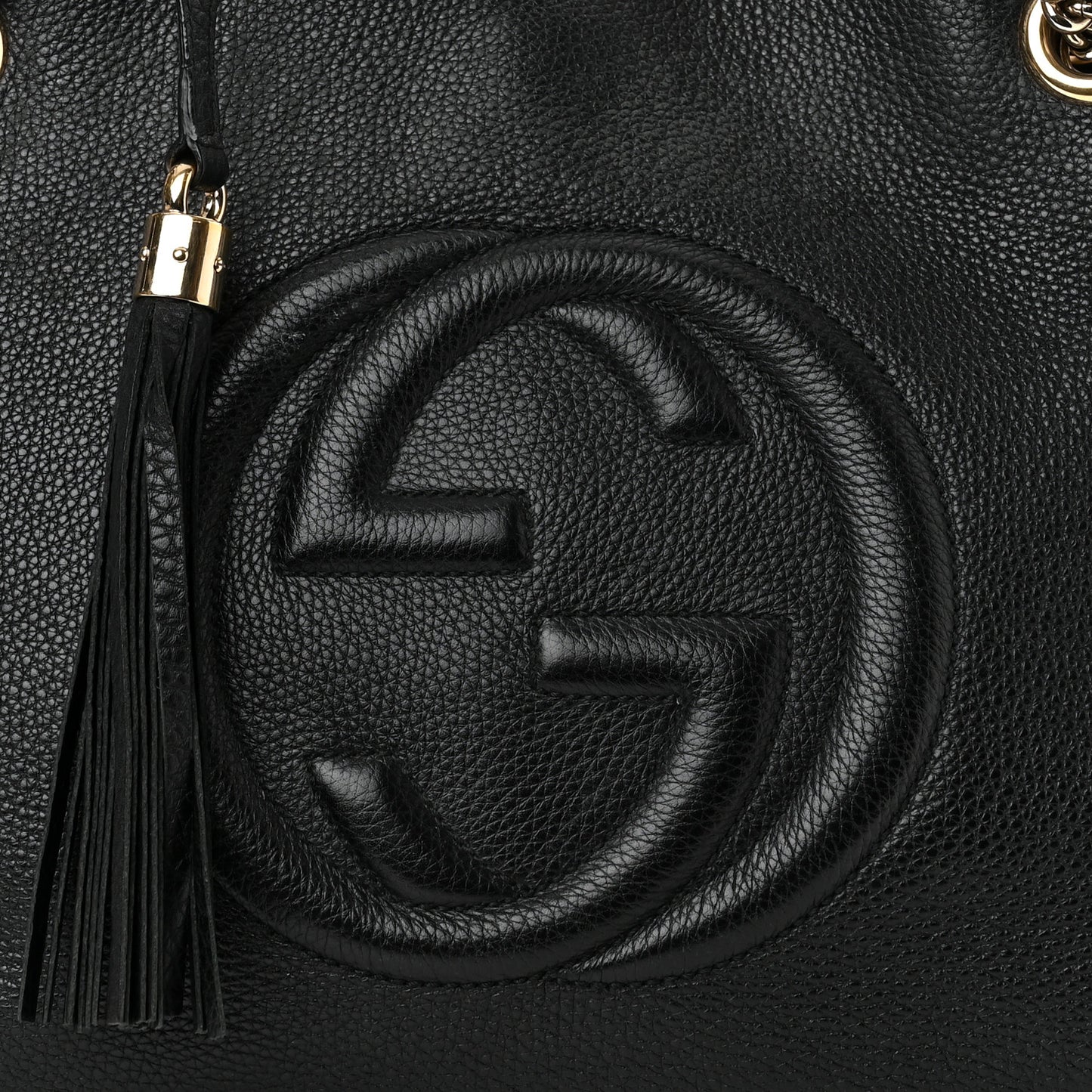 Pebbled Calfskin Medium Soho Chain Shoulder Bag Black