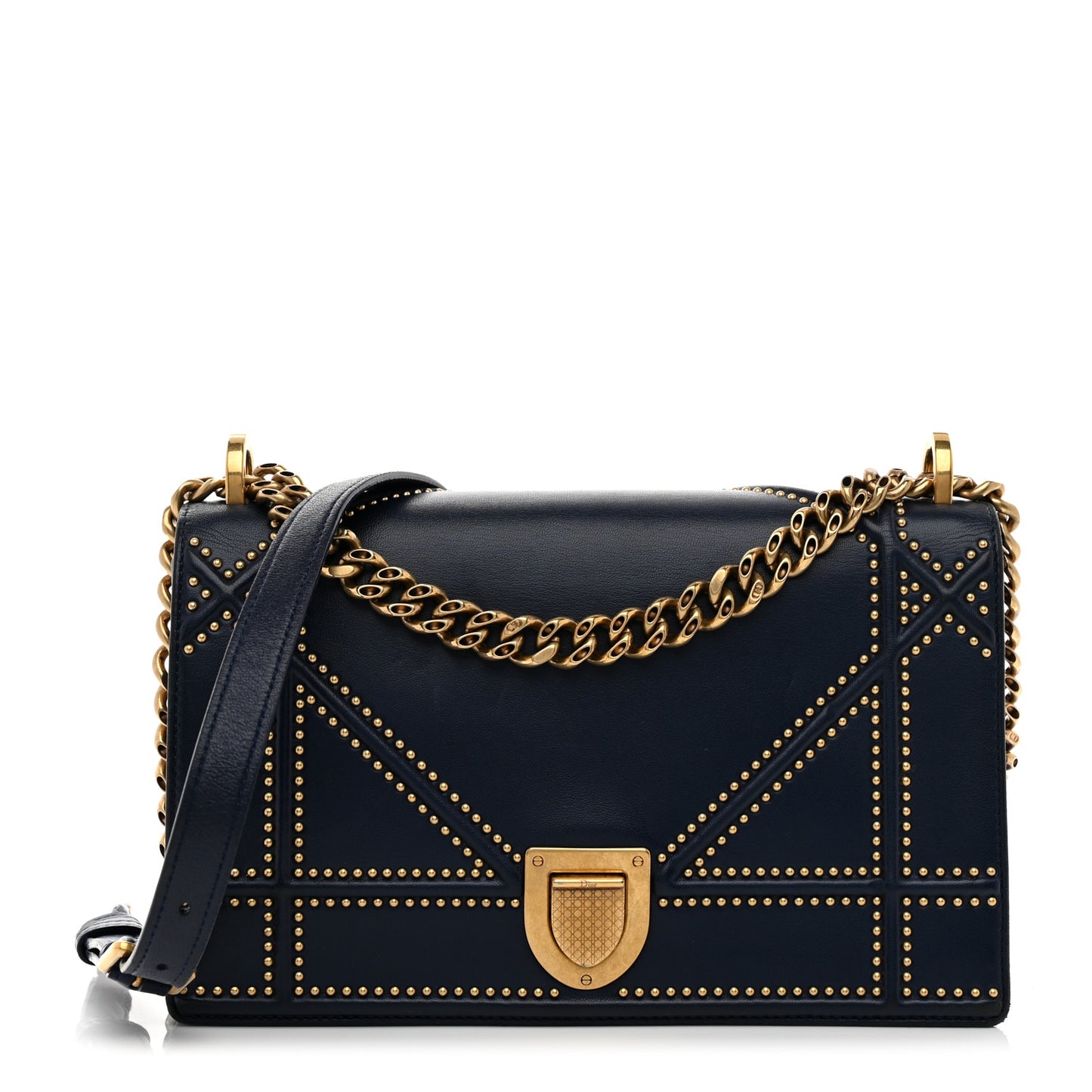 Lambskin Studded Medium Diorama Flap Bag Navy Blue