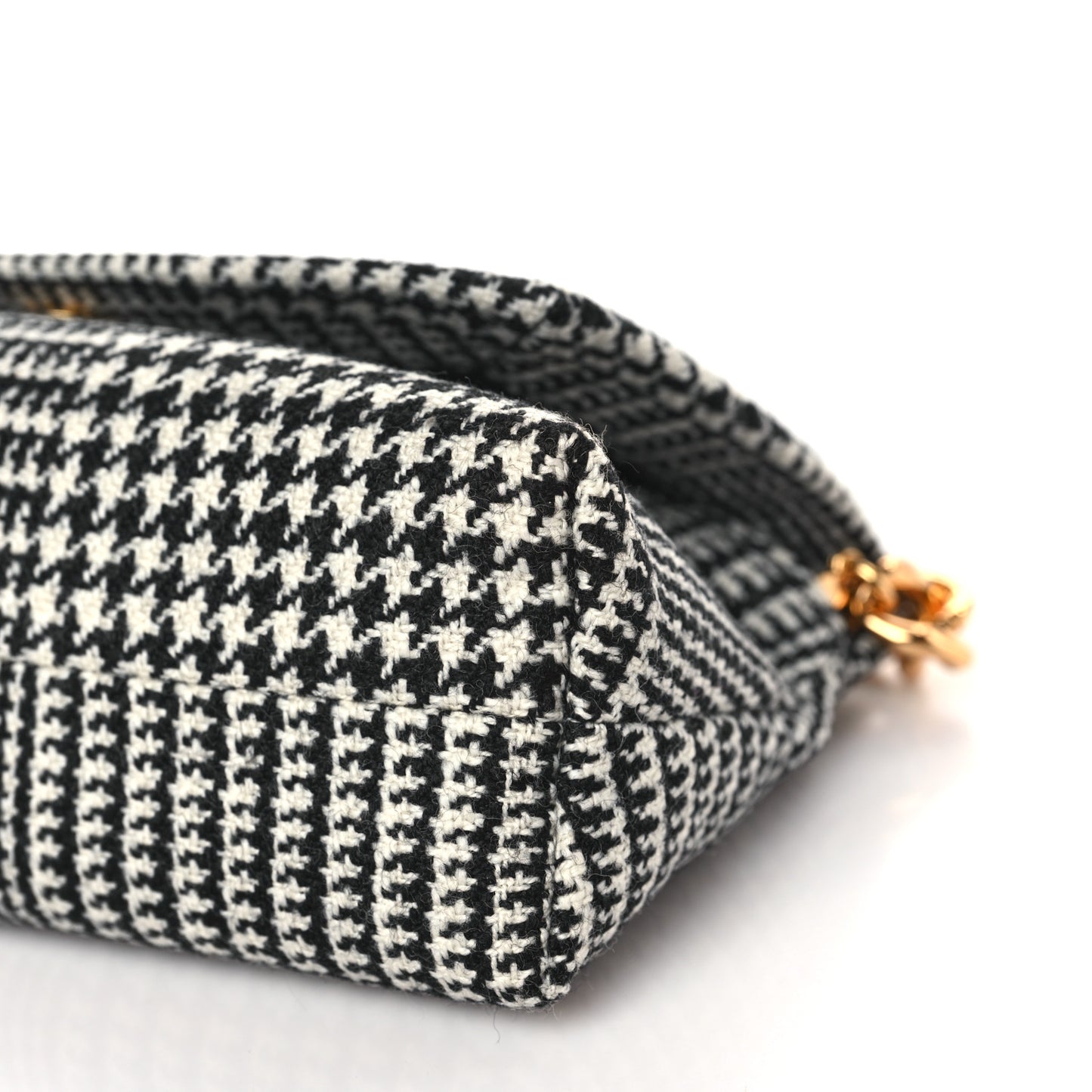 Houndstooth Mini Label Chain Shoulder Bag Black White