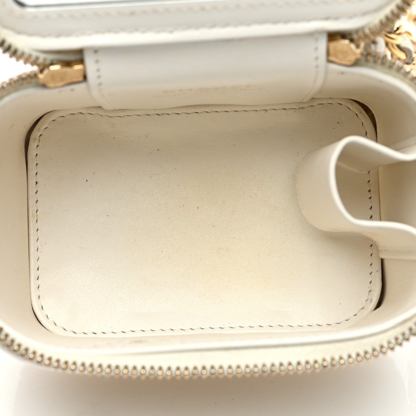 Caviar Quilted Enamel Coco Casino Mini Vanity Case With Chain White