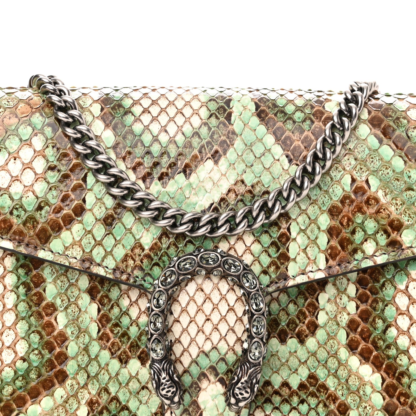 Snakeskin Crystal Mini Dionysus Chain Wallet Mint Beige