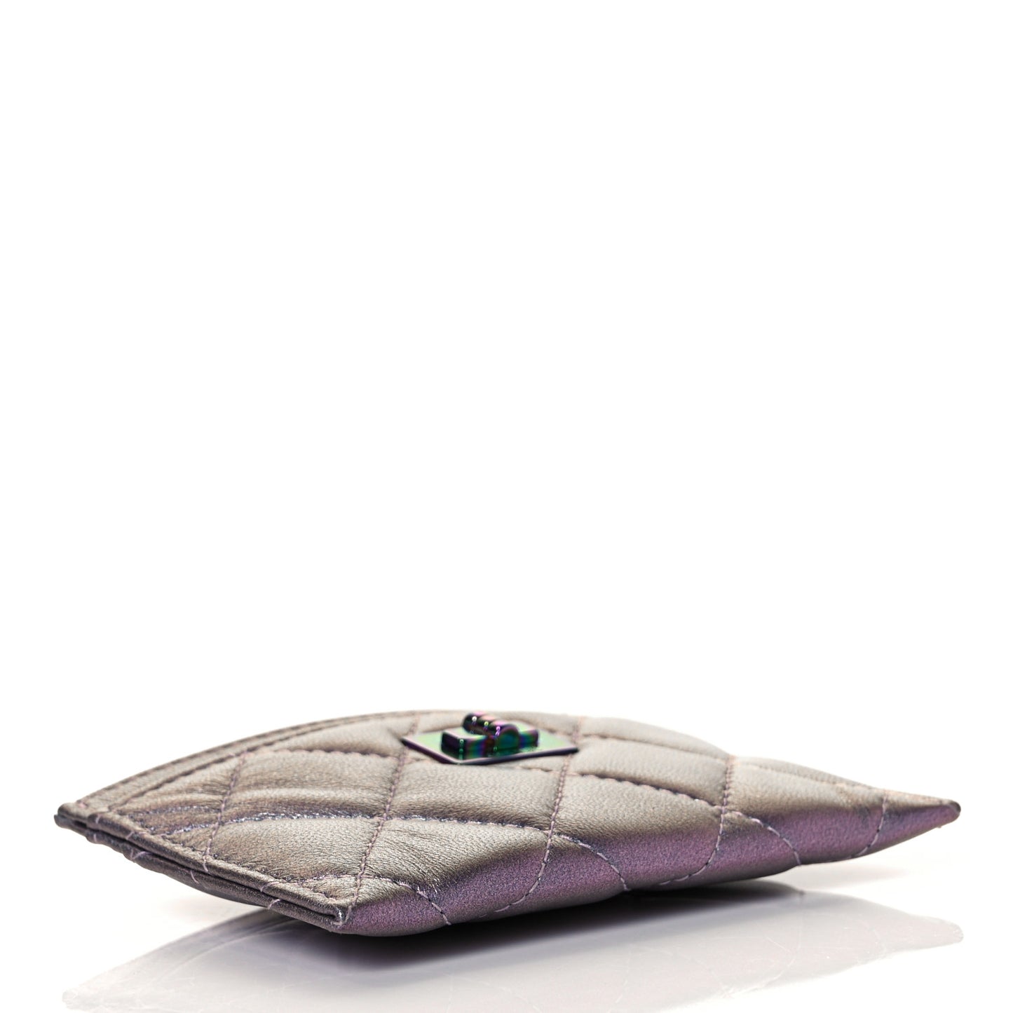 Iridescent Lambskin Quilted Reissue Card Holder Light Purple