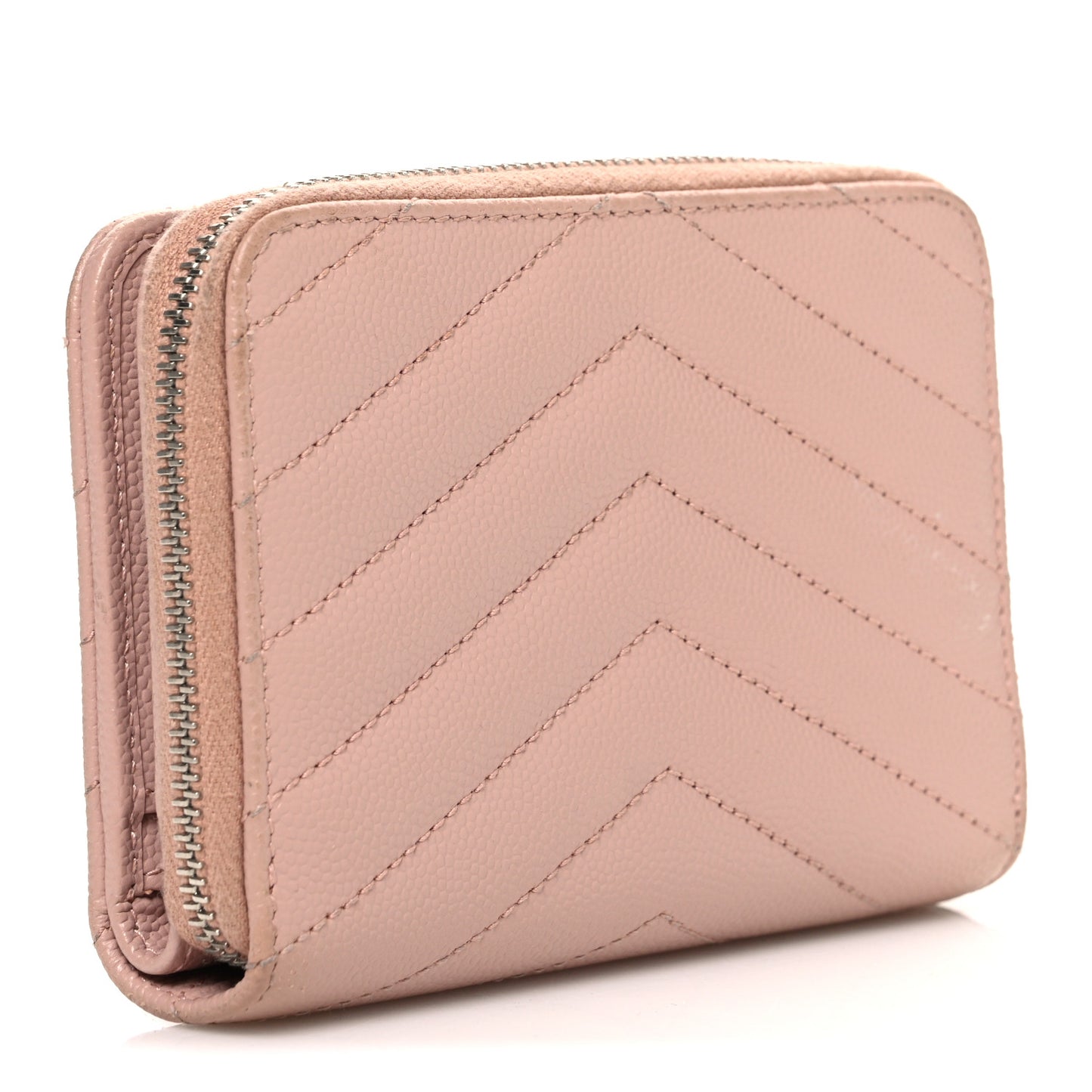 Grain De Poudre Matelasse Chevron Monogram Compact Zip Around Wallet Pink
