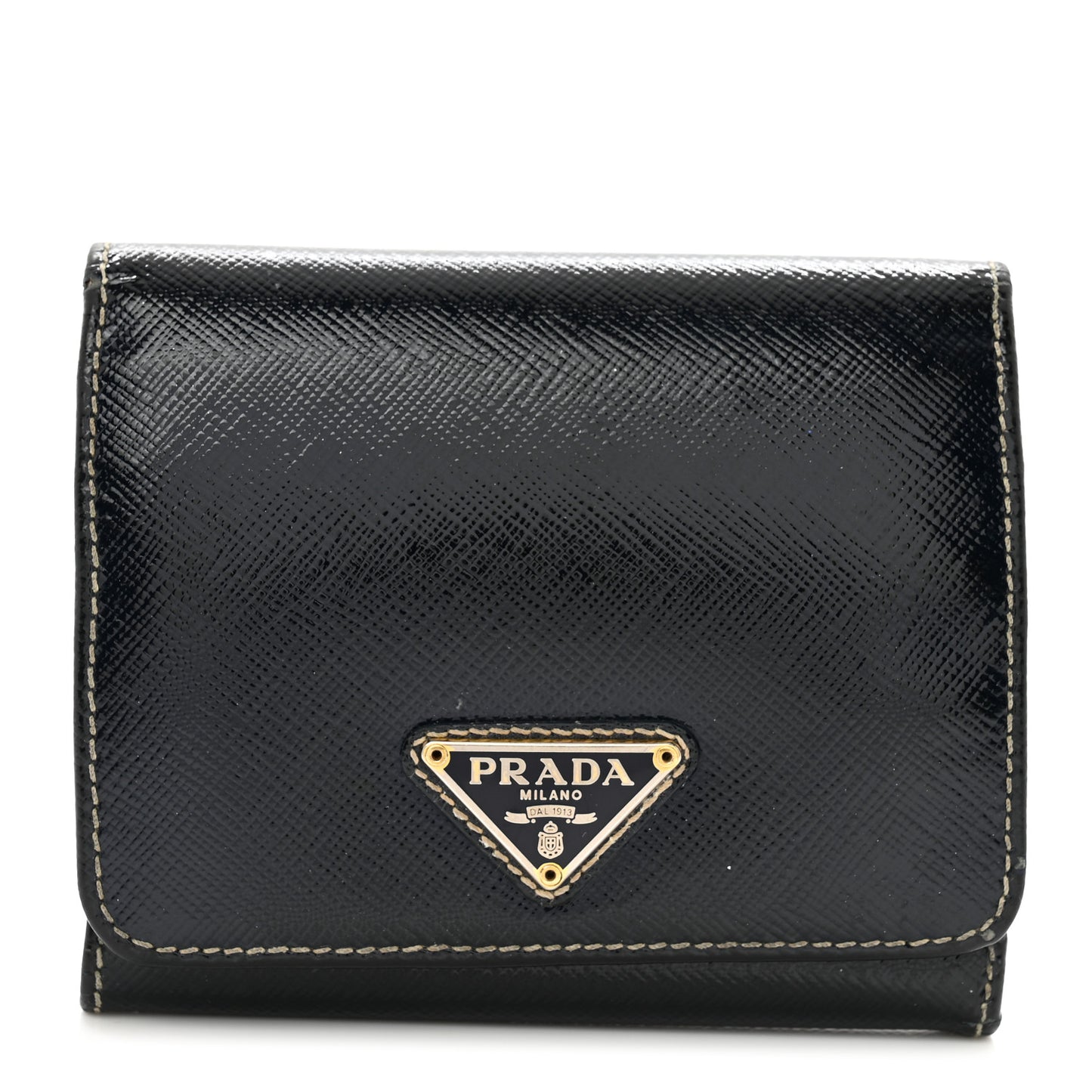 Saffiano Vernice Tri-Fold Compact Wallet Navy Blue