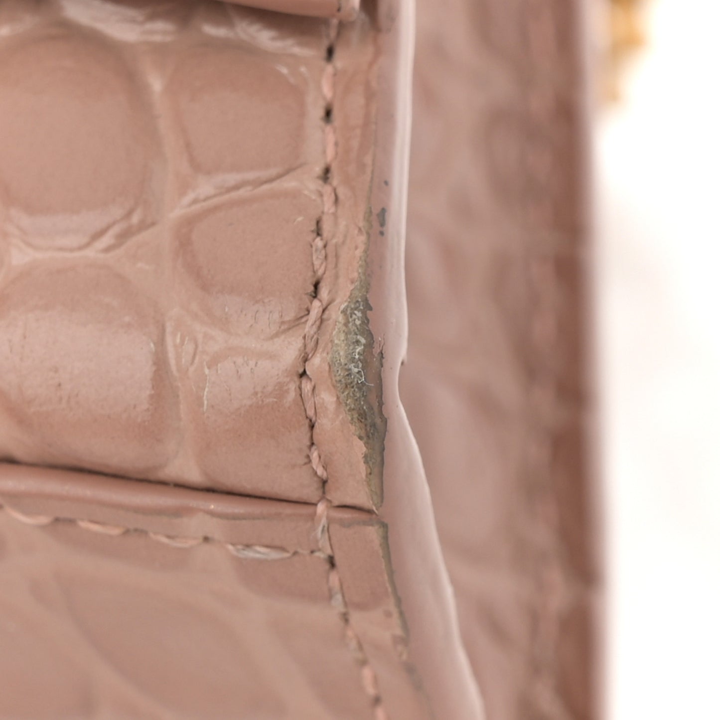 Shiny Calfskin Crocodile Embossed Hourglass Chain Bag Nude Beige