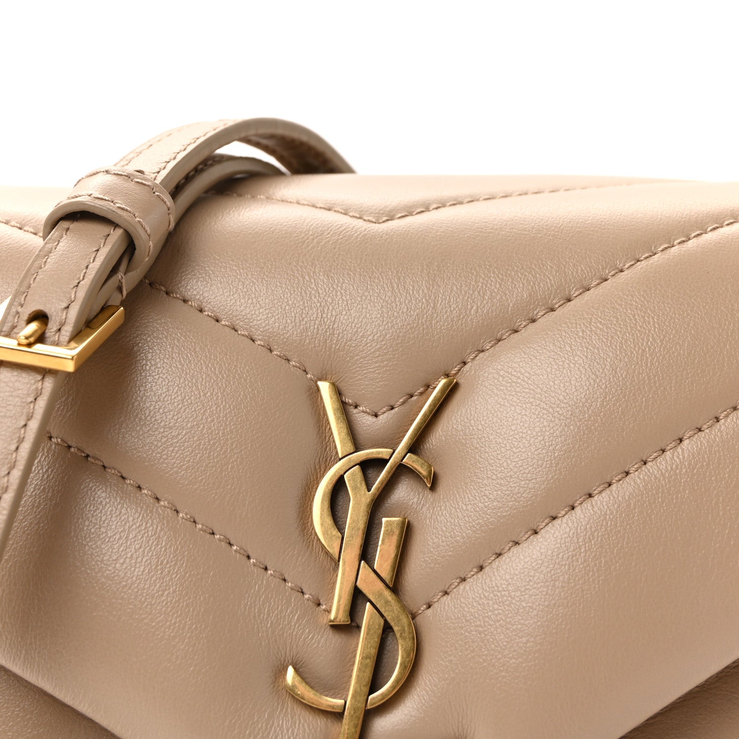Saint Laurent Calfskin Y Quilted Monogram Toy Loulou Crossbody Bag Dark Beige 7 of 10