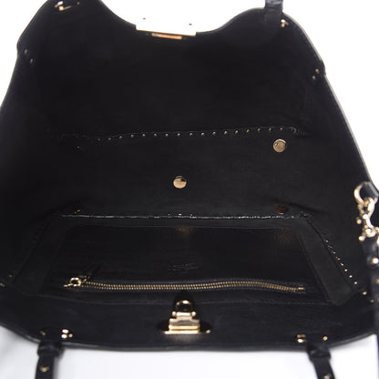 Valentino Garavani Alce Printed Calfskin Medium Rockstud Tote Black 5 of 10