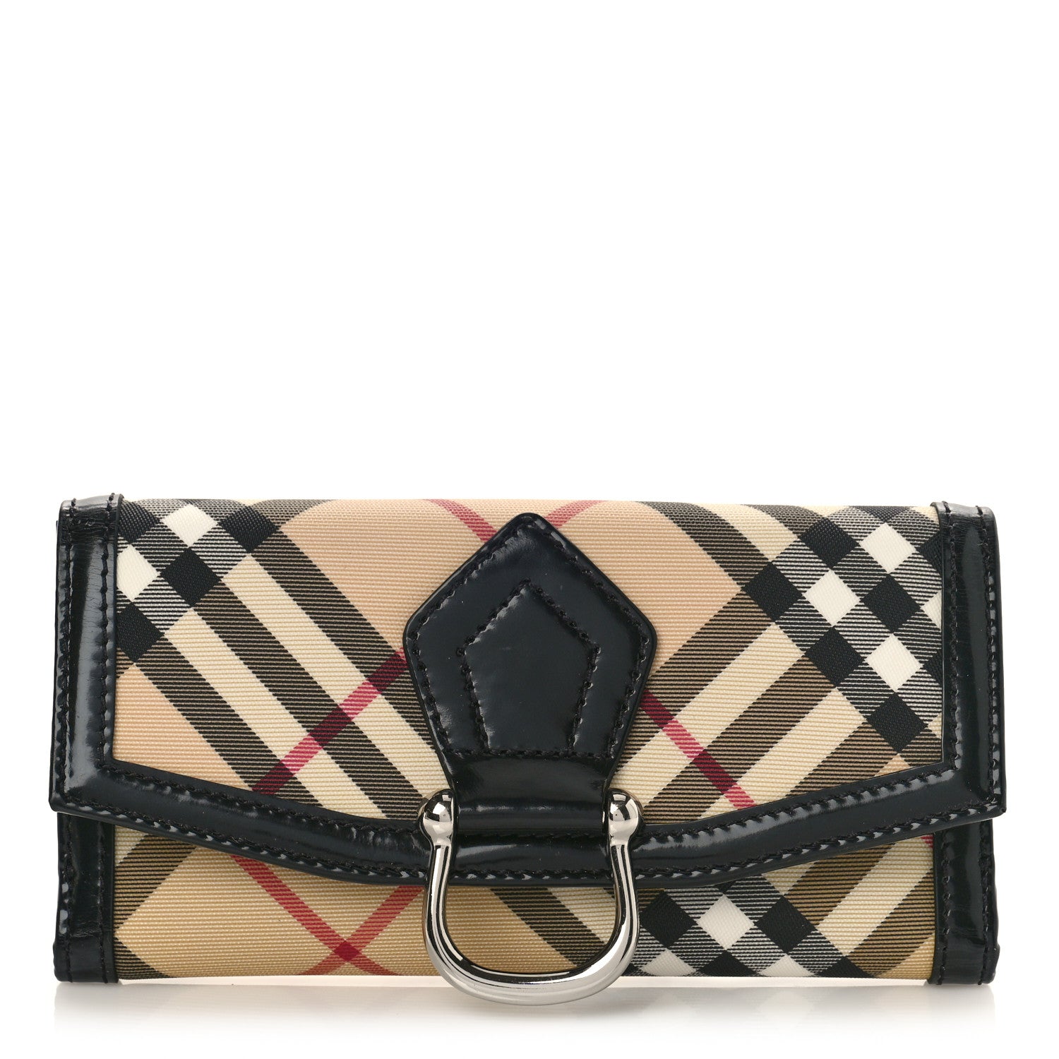 Burberry Patent Nova Check Tri-Fold Wallet Black 1 of 9