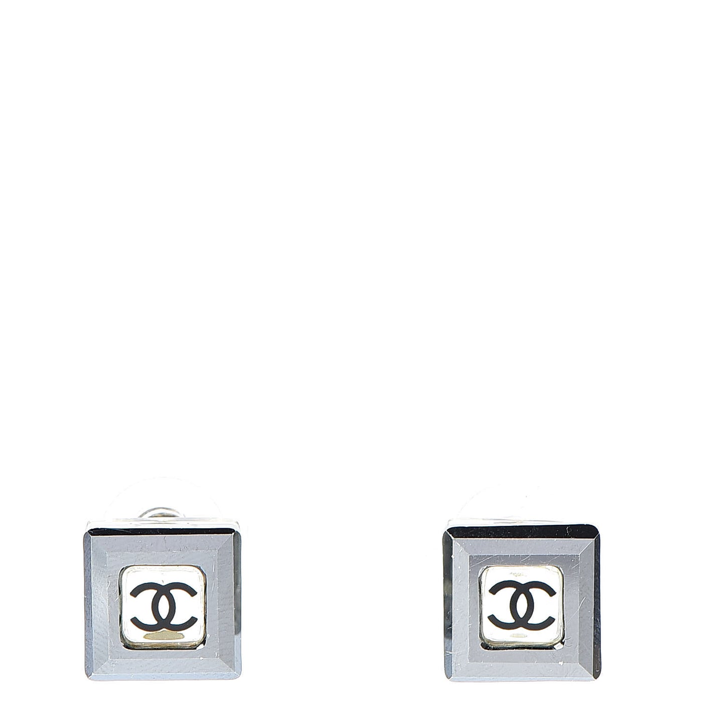 Resin CC Square Earrings Silver Black