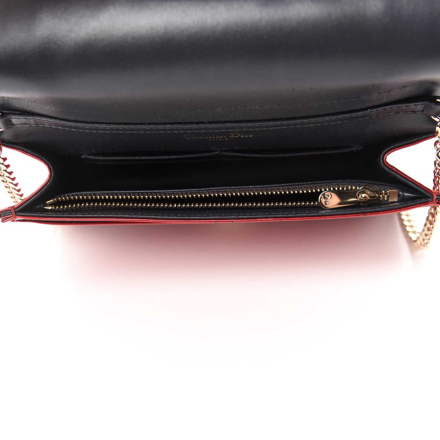 Metallic Patent Micro-Cannage Diorama Wallet on Chain Pouch Red