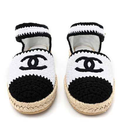 Chanel Braided Knit Cap Toe CC Ankle Strap Espadrilles 38 White Black 2 of 8