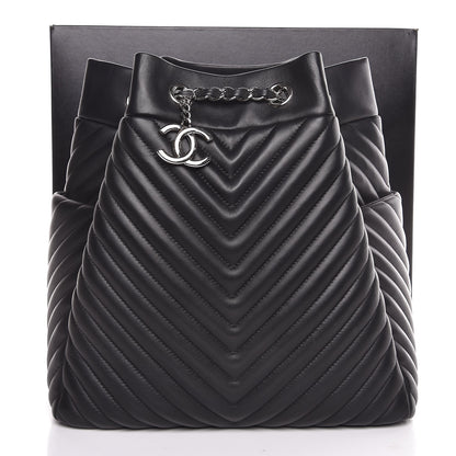 Chanel Calfskin Chevron Large Urban Spirit Drawstring Bag Black 8 of 8