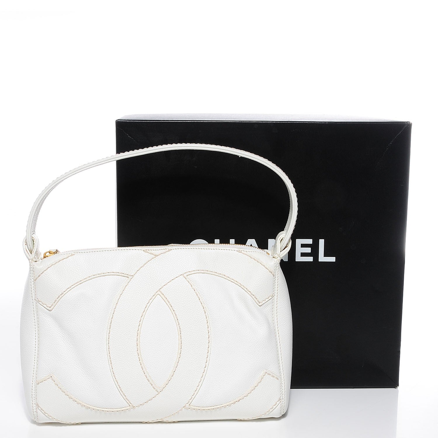 Chanel Caviar CC Stitched Hobo White 5 of 8