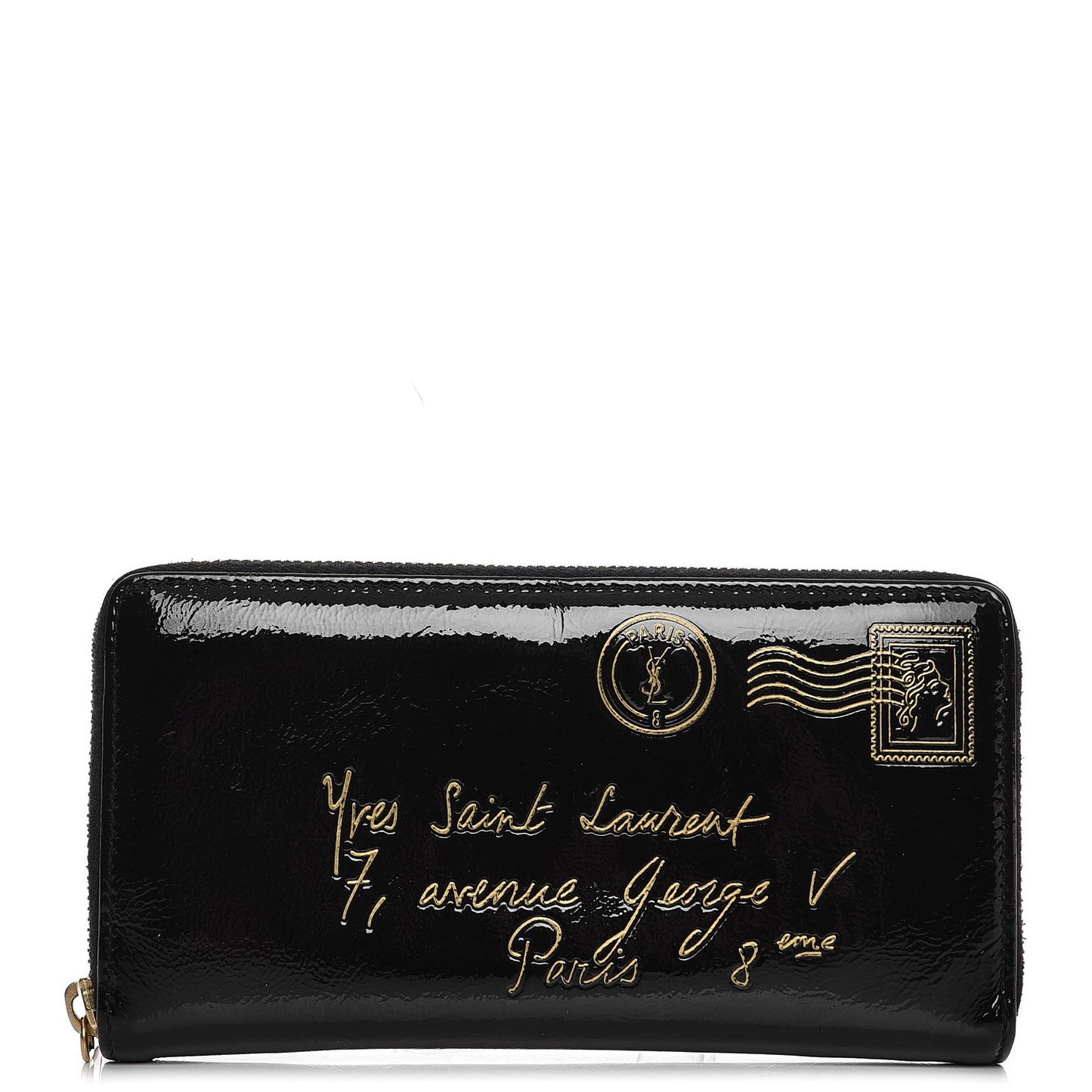 Patent Y-Mail Zip Around Wallet Black