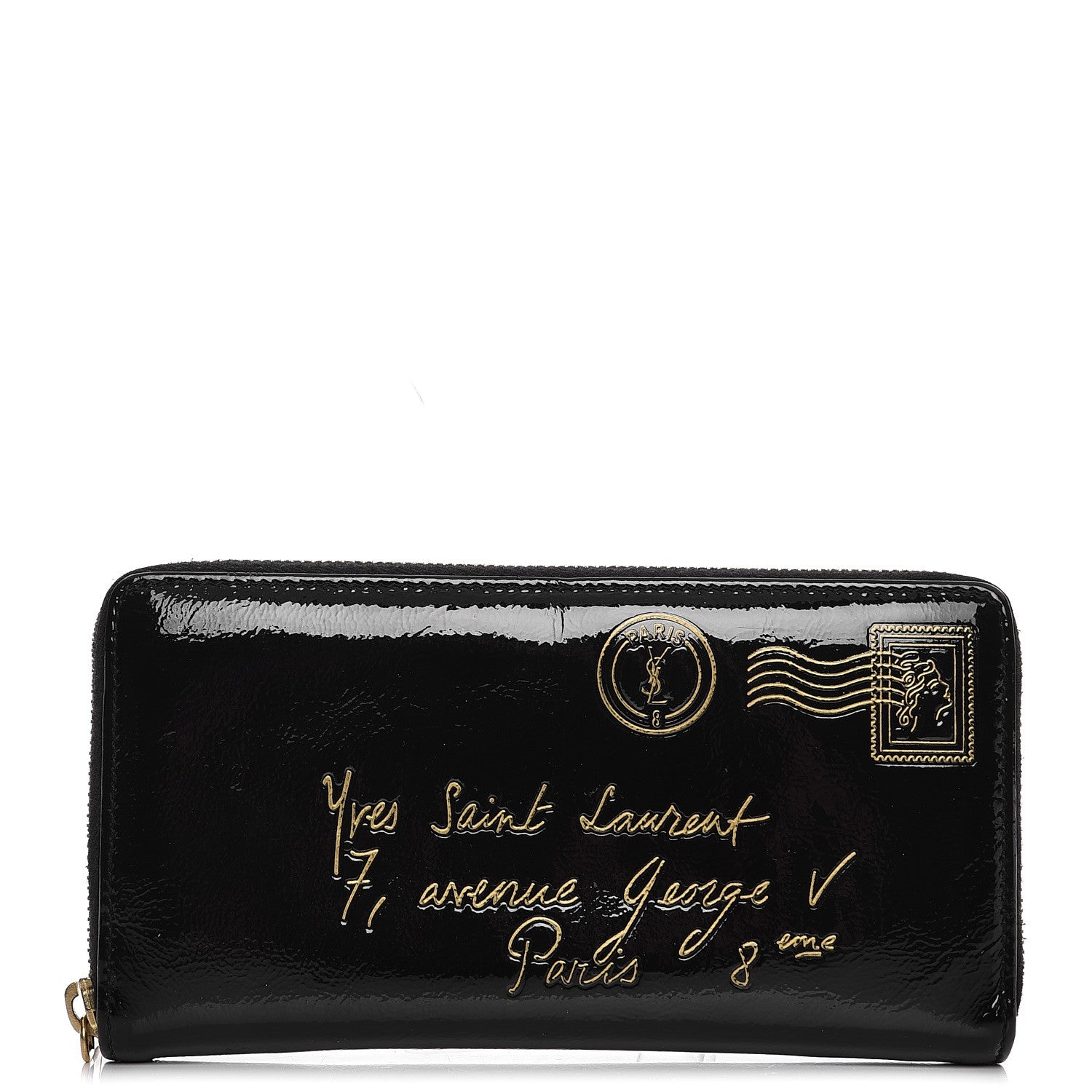 Saint Laurent Patent Y-Mail Zip Around Wallet Black 1 of 10