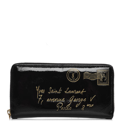Saint Laurent Patent Y-Mail Zip Around Wallet Black 1 of 10