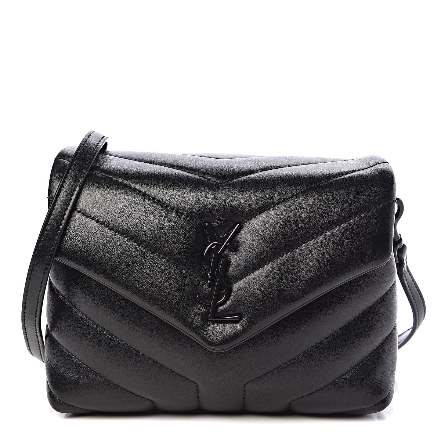 Calfskin Y Quilted Monogram Toy Loulou Crossbody Bag Black