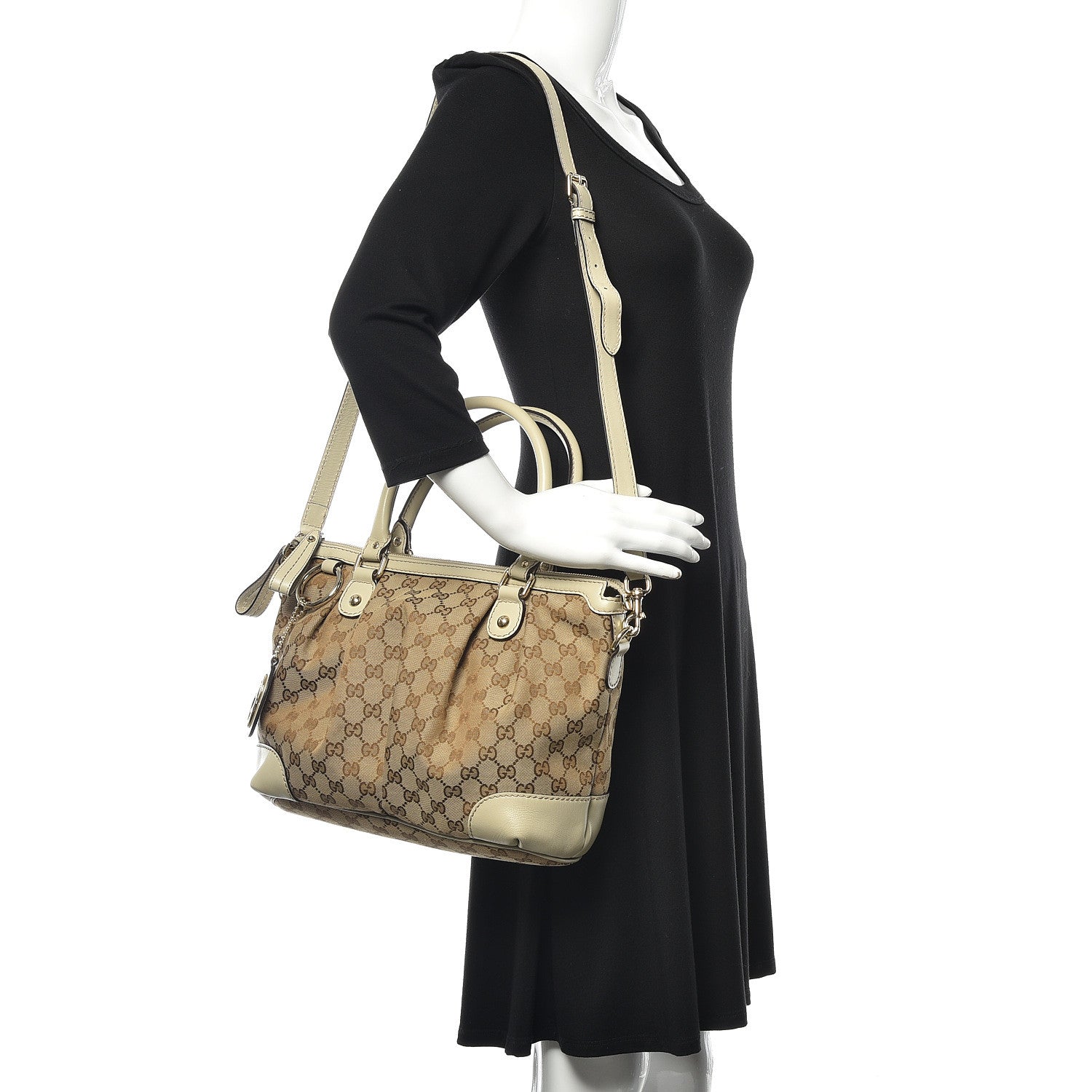 Gucci Monogram Margaux Calfskin Medium Sukey Top Handle Bag Beige Ebony Mystic White 3 of 11