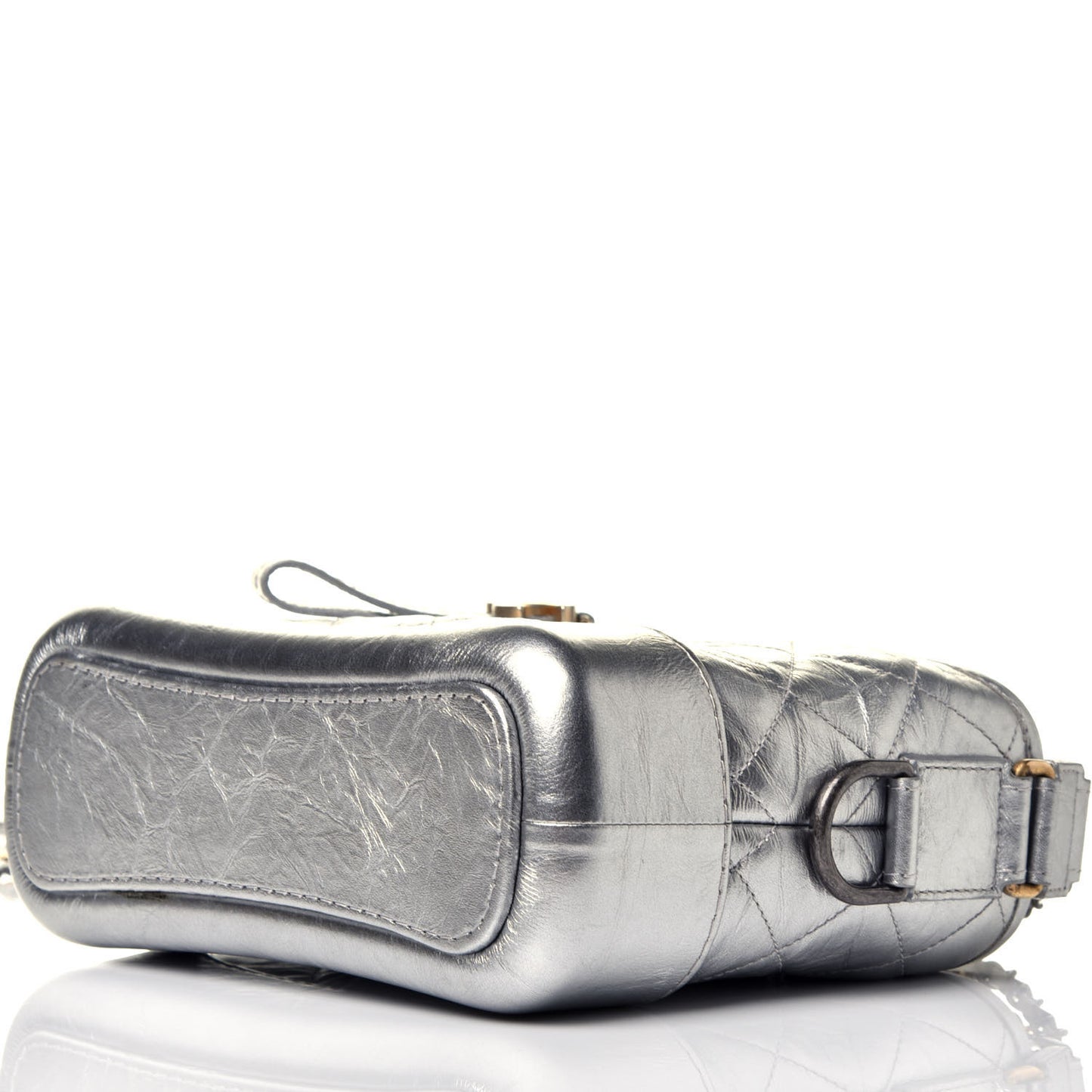 Metallic Aged Calfskin Quilted Small Gabrielle Hobo Silver