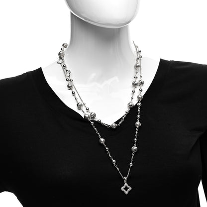 David Yurman Sterling Silver Diamond Hammered Quatrefoil Long Necklace 2 of 4