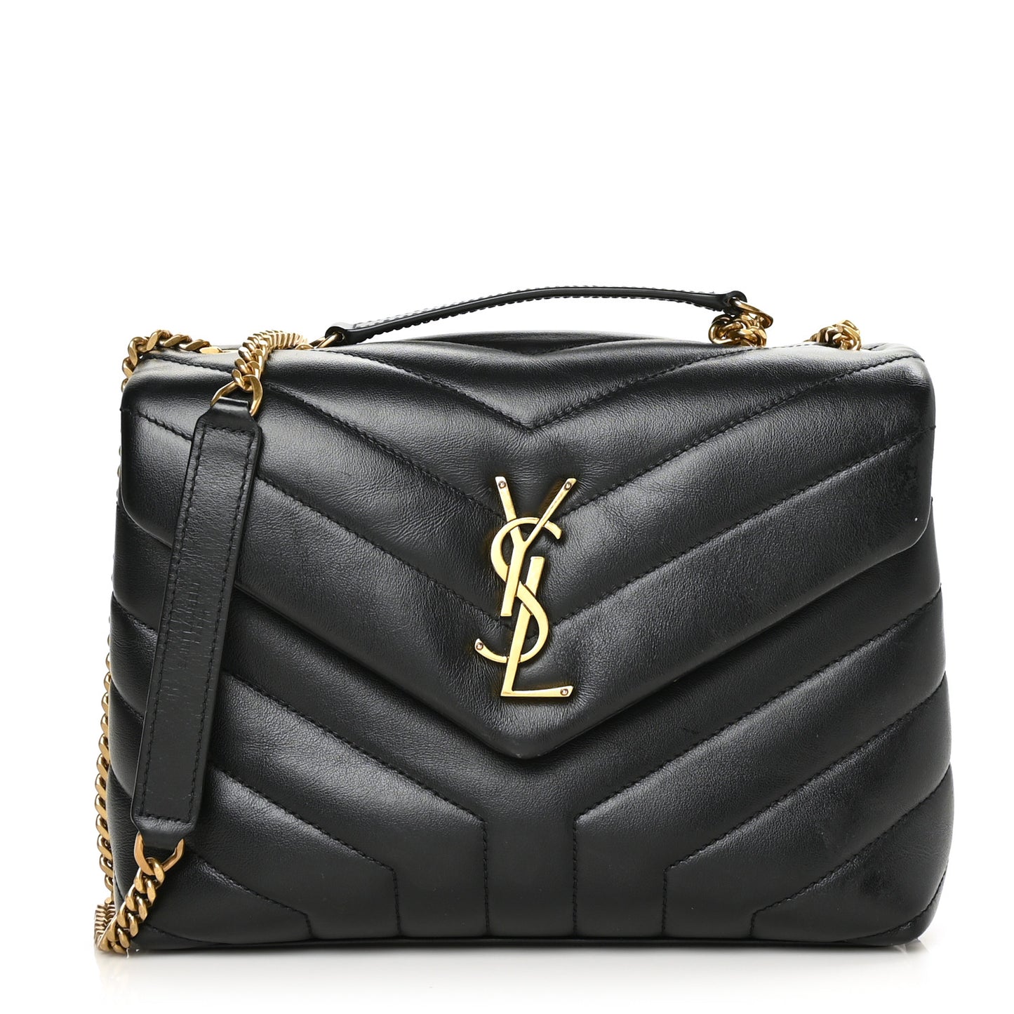 Calfskin Y Quilted Monogram Small Loulou Chain Satchel Black
