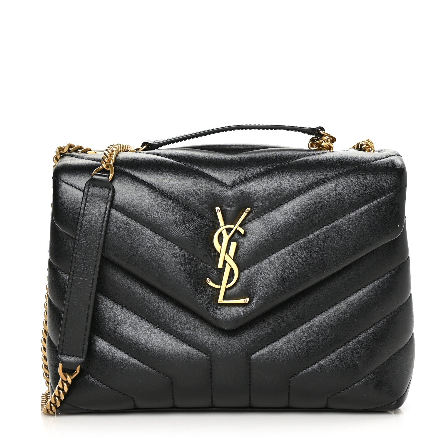 Saint Laurent Calfskin Y Quilted Monogram Small Loulou Chain Satchel Black 1 of 8