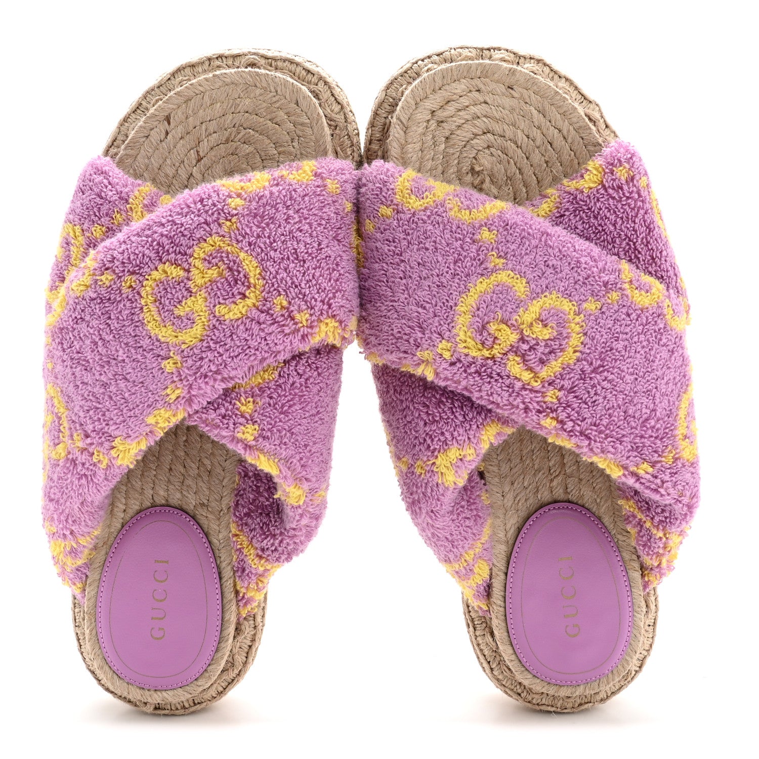 Gucci Terry Cloth Espadrille Platform Sandals 37 Pink Yellow 3 of 16
