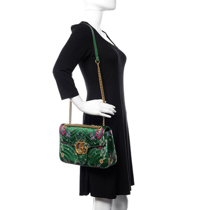 Gucci Jacquard Matelasse Floral Medium GG Marmont Shoulder Bag Green 2 of 10