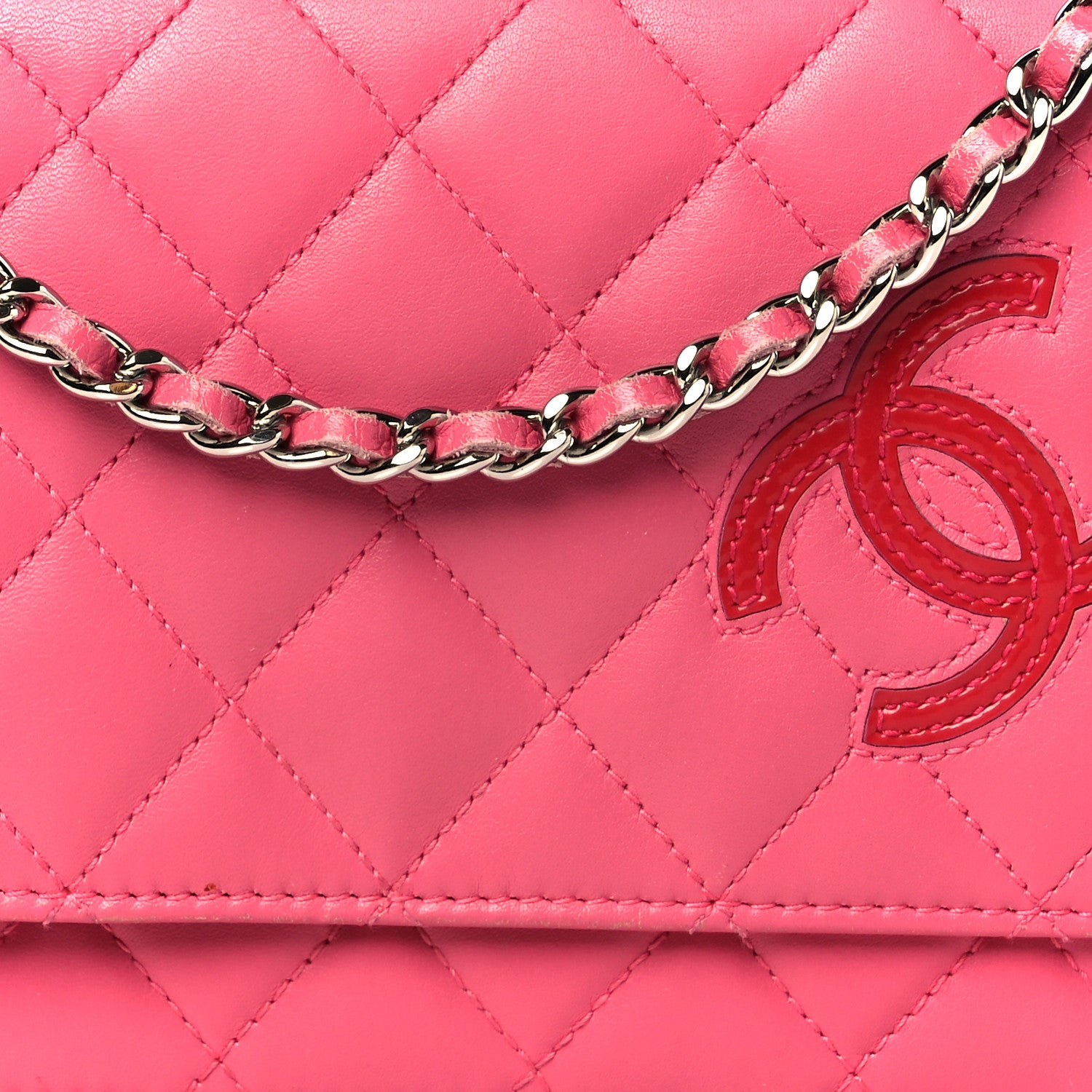Chanel Lambskin Quilted Wallet On Chain WOC Pink 9 of 11