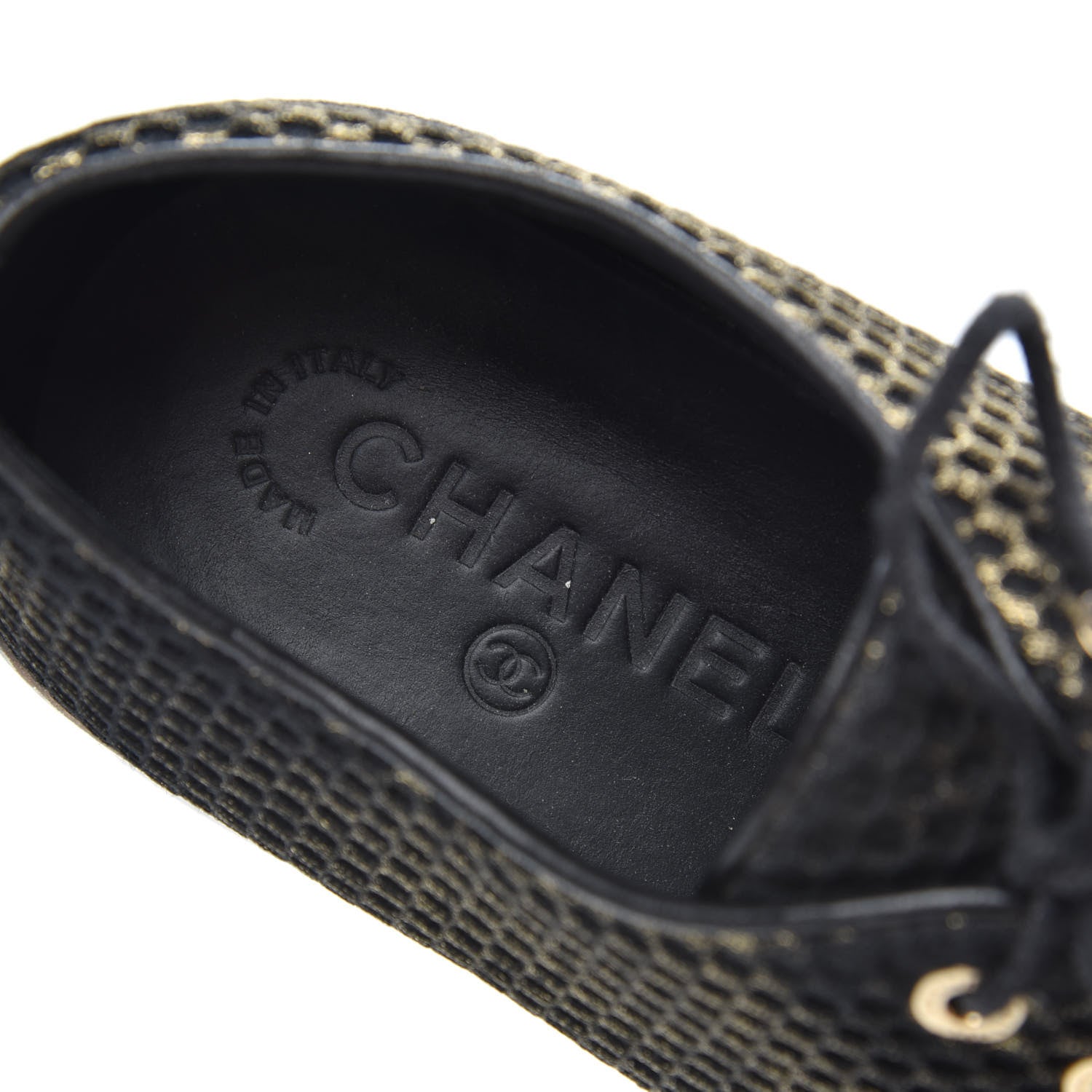 Chanel Fabric Mesh Lambskin Low Top Sneakers 38 Gold Black 6 of 7