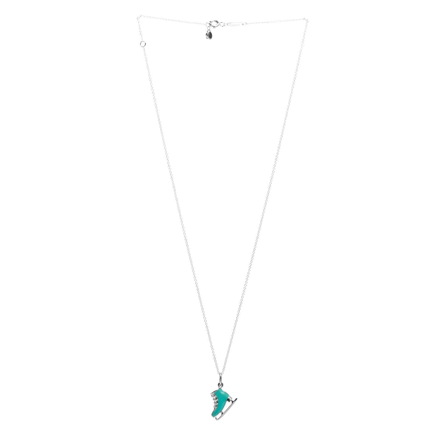 Tiffany Sterling Silver Enamel Ice Skate Charm Necklace Blue 3 of 4