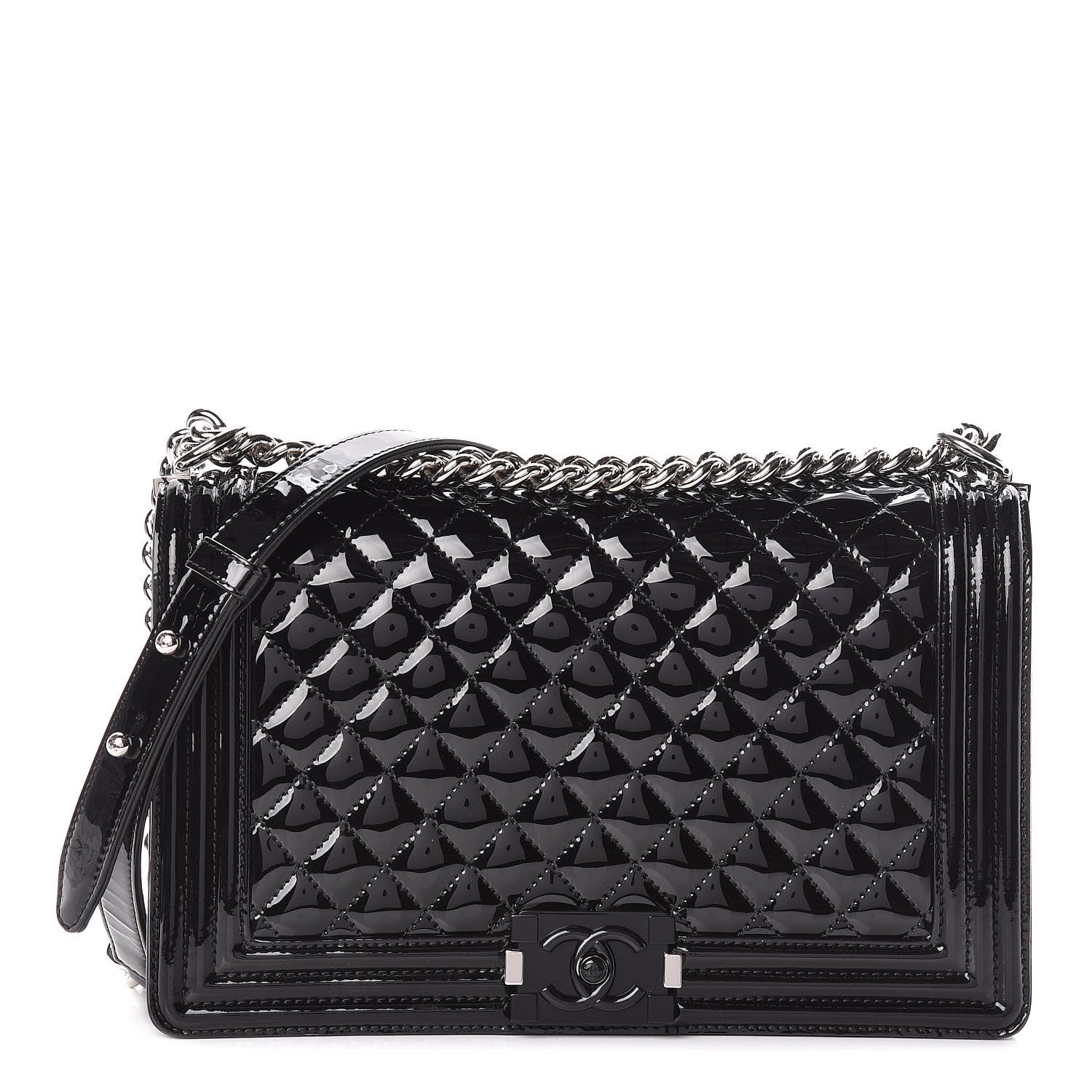 Chanel Patent Calfskin Quilted New Medium Plexiglass Boy Flap Black 1 of 12