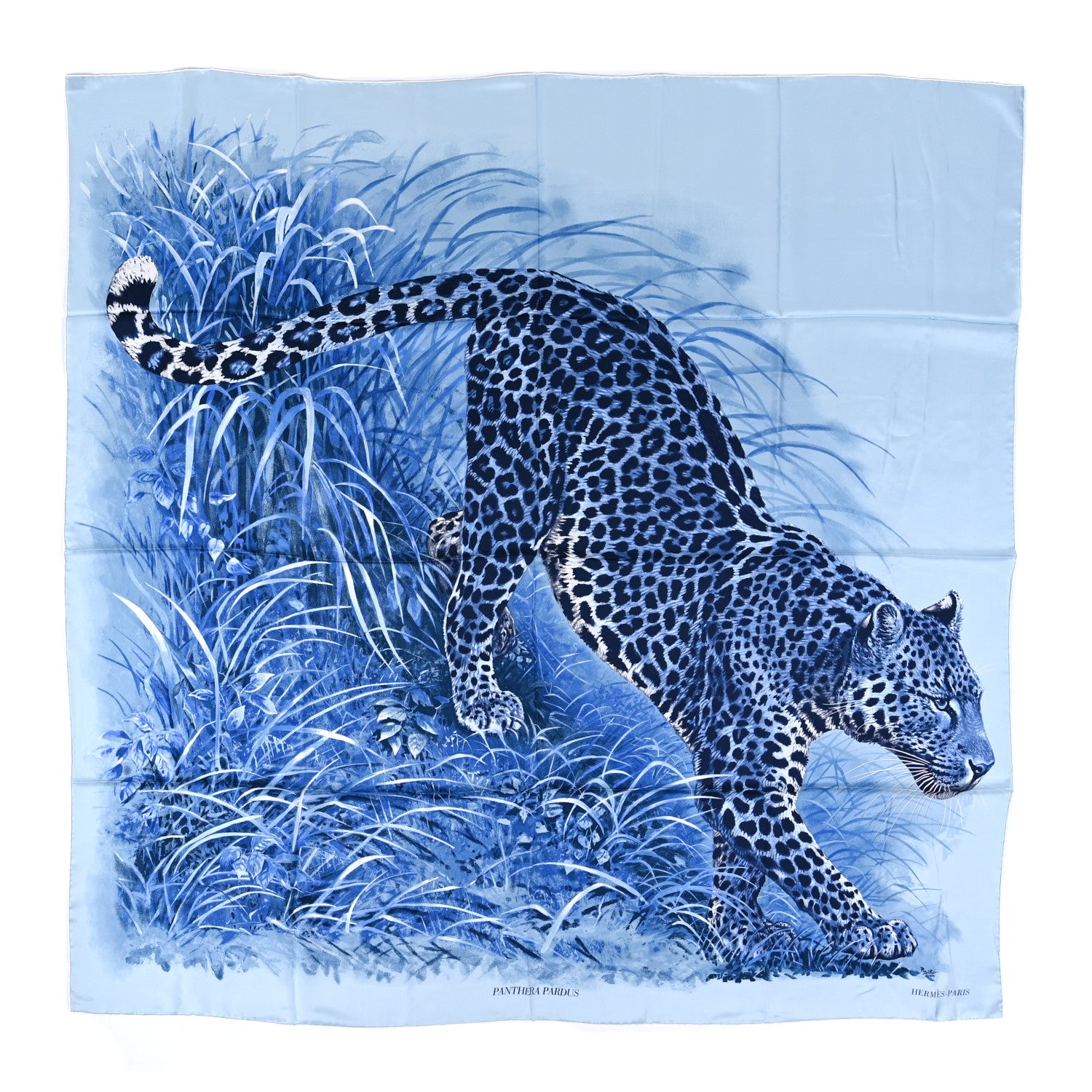 Hermes Silk Panthera Pardus Scarf 140 Bleu Ciel Marine White 1 of 5