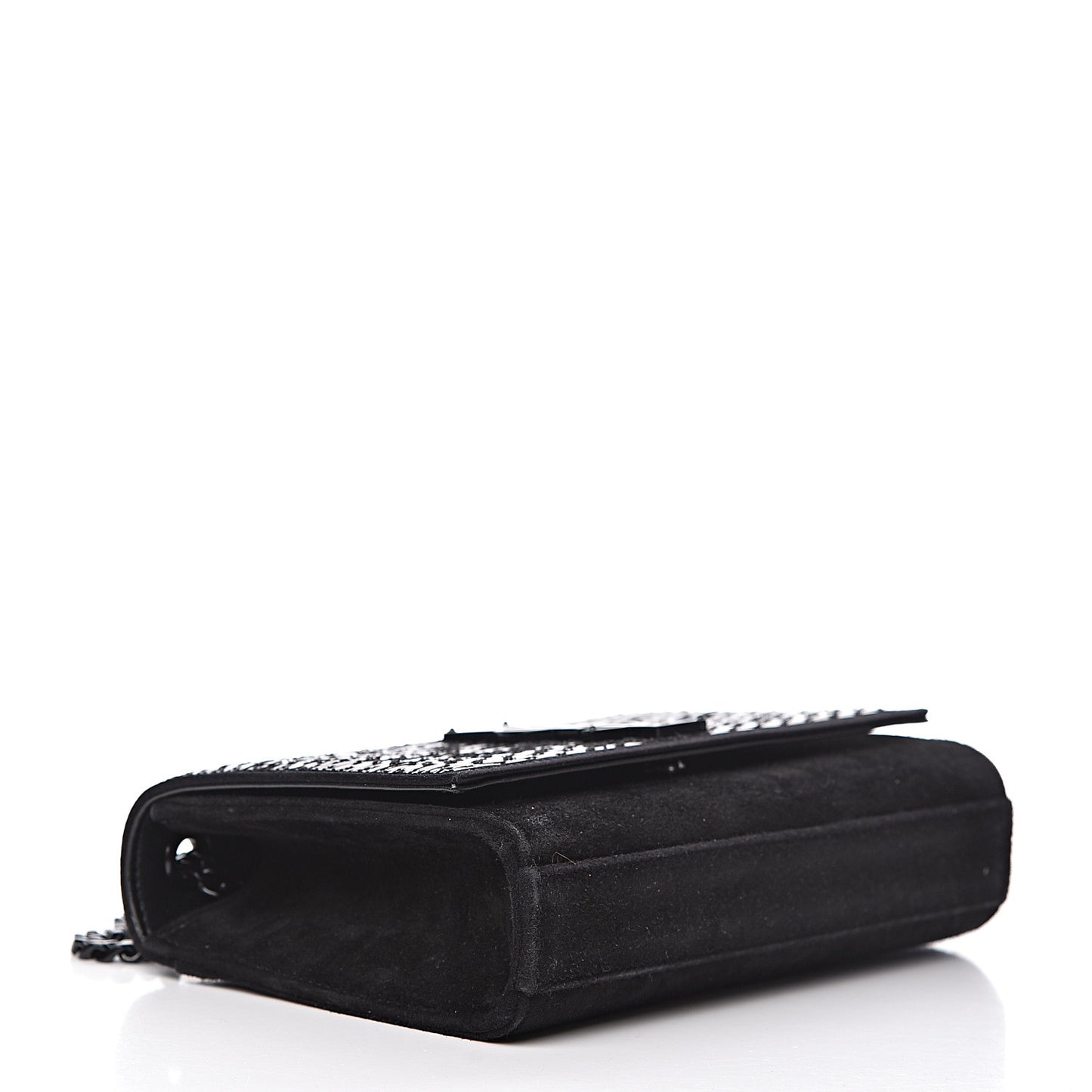 Suede Sequin Monogram Small Kate Shoulder Bag Black