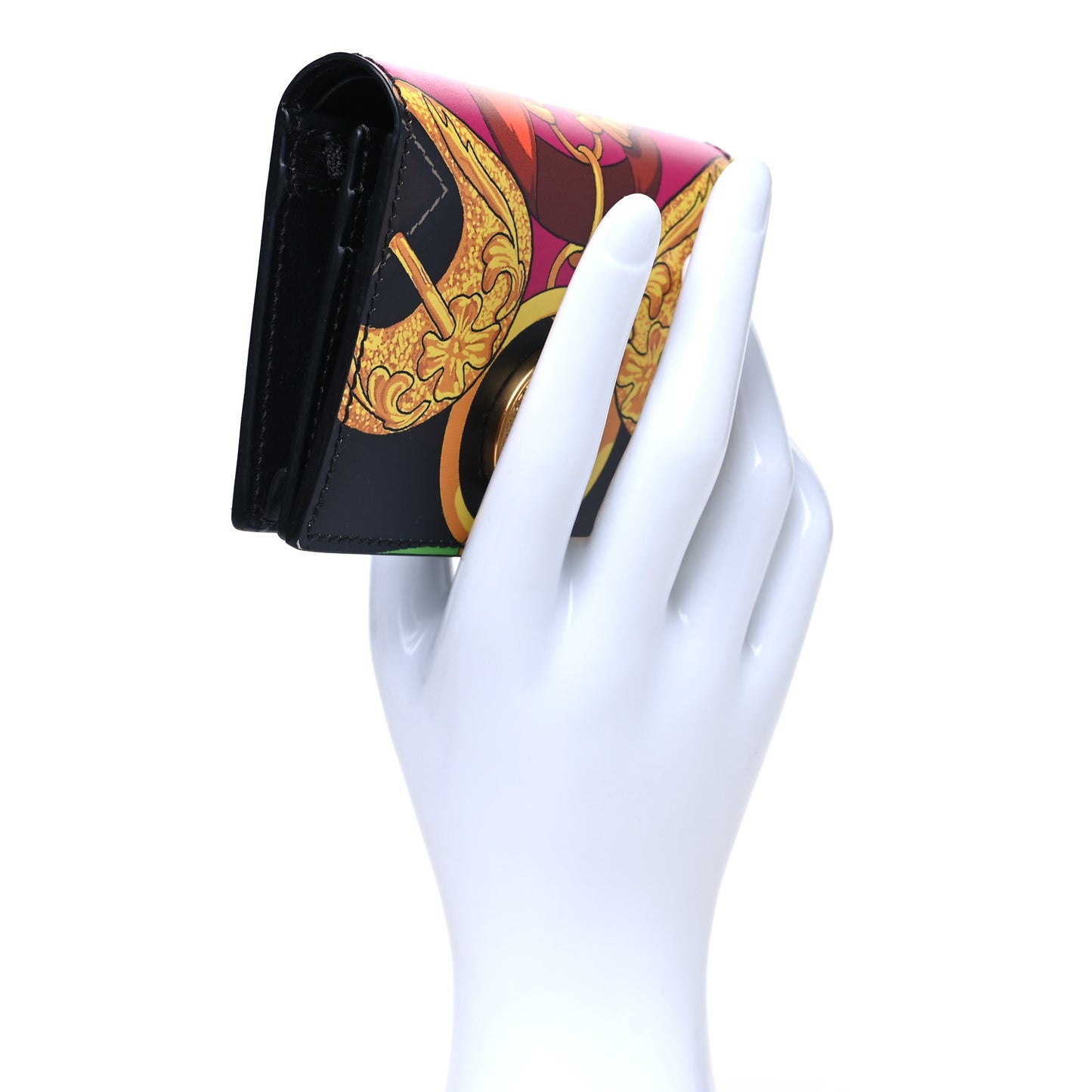 Calfskin Medusa Barocco Rodeo Print Card Holder Wallet Black Multicolor