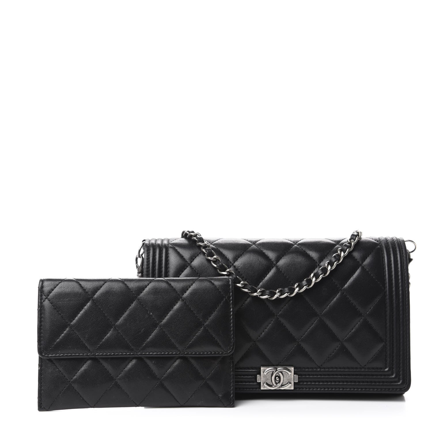 Chanel Lambskin Quilted Boy Wallet On Removable Chain WOC Black 3 of 13