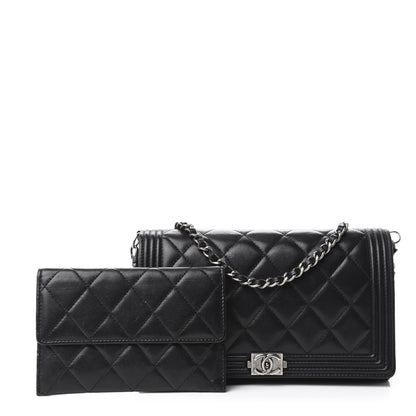 Chanel Lambskin Quilted Boy Wallet On Removable Chain WOC Black 3 of 13