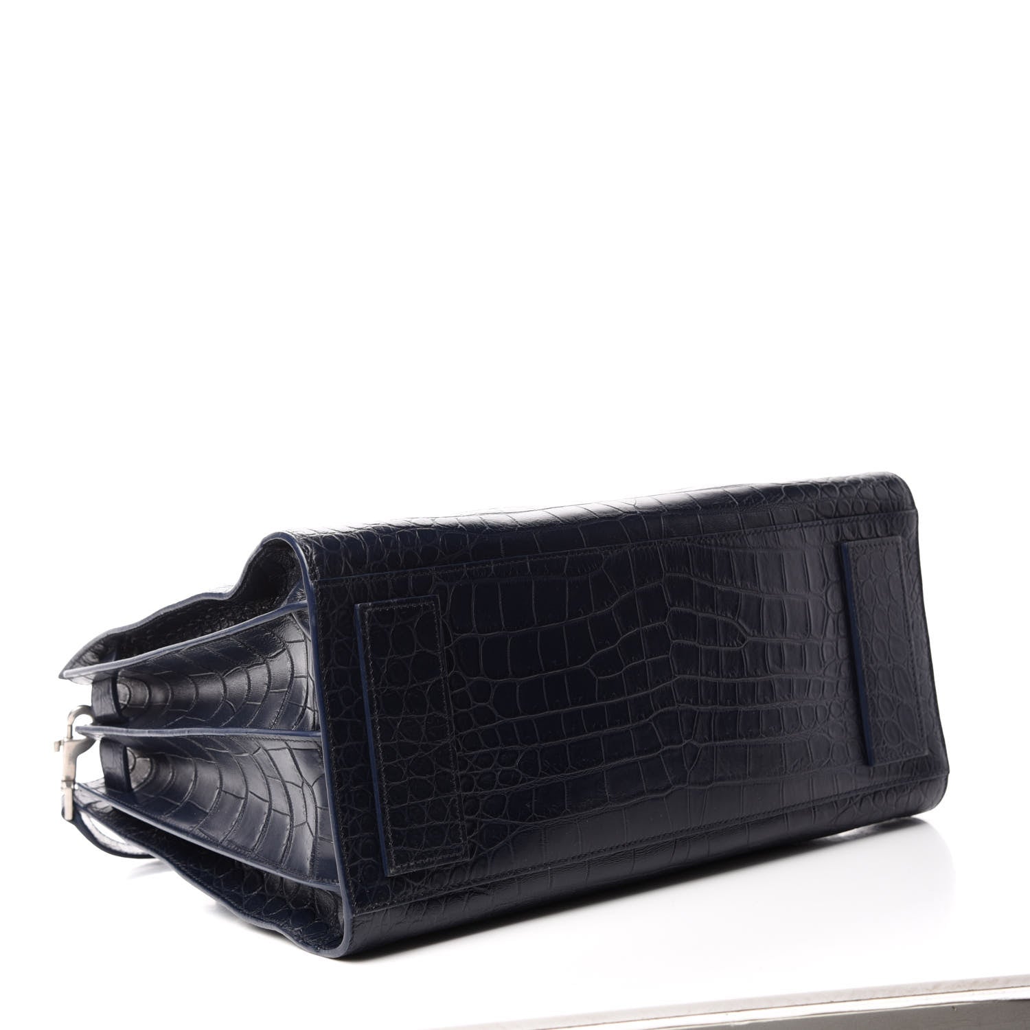 Saint Laurent Calfskin Crocodile Embossed Medium Souple Sac De Jour Navy 4 of 14